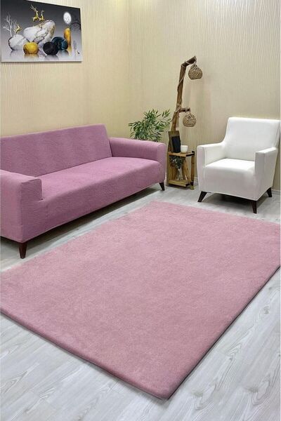 Şahaneev Tekstil Düz Model Welsoft Halı Örtüsü Pudra Renk - 160 x 230