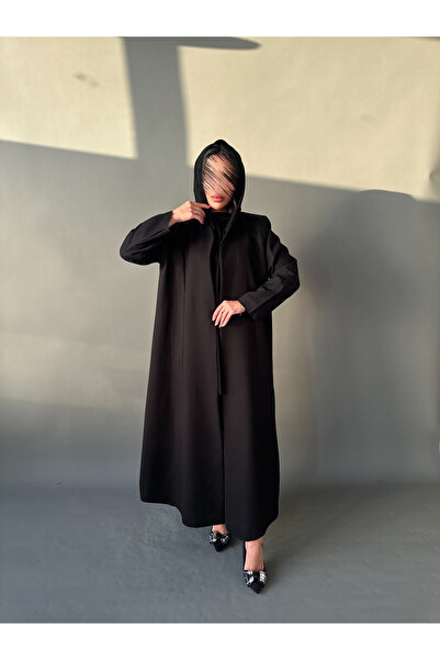 outline Daily lined trench coat abaya with an elegant wavy cut - with a plain...