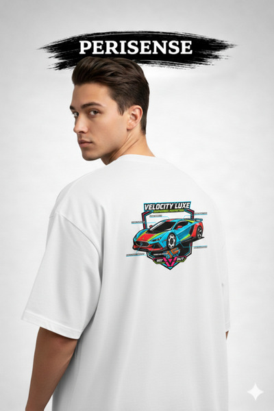 PERISENSE Unisex European Sports Car Blueprint Printed Premium Combed Oversiz...