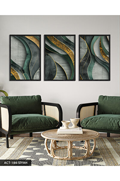 Evinemoda Artă abstractă minimalistă cu detalii aurii, tablou înrămat pe lemn...