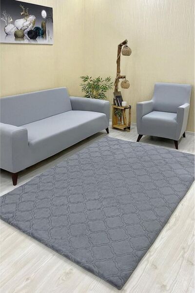 Şahaneev Tekstil Kupa Model Welsoft Halı Örtüsü Koyu Gri Renk - 160 x 230