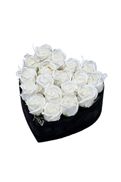 OEM Aranjament floral cu trandafiri albi de săpun în cutie neagră din catifea...