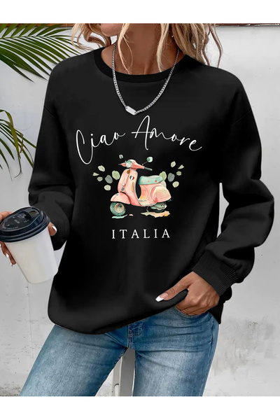 Deocept سويت شيرت نسائي مطبوع برقبة دائرية مريح ومريح