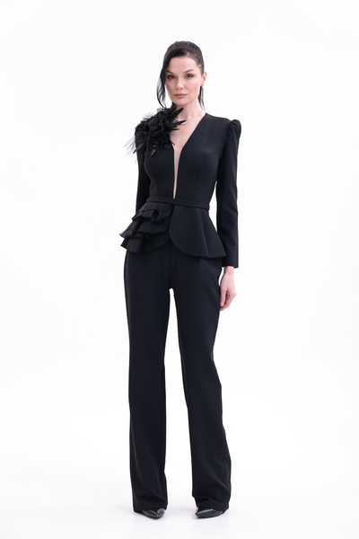 BDM Exclusive Tüy Detaylı Peplum Ceketli Premium Abiye Takım