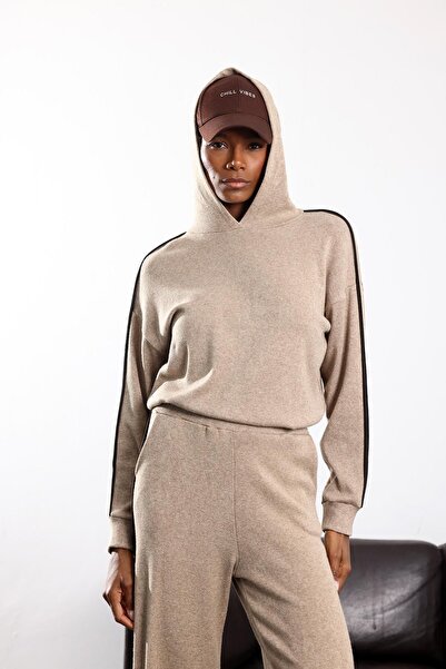 5in1Canpolat Vizon Kapüşonlu Örme Sweatshirt 18042