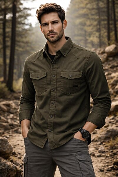 CLASSİCS MEN Ανδρικό τζιν πουκάμισο με μακρύ μανίκι Yxc εφαρμοστό - 7467