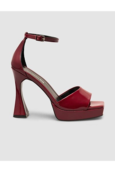 Cabani Platform Heeled Burgundy Strappy Women's Shoes