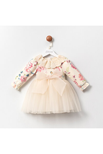 Cumino فستان بناتي مزين بزهور مع ربطة فيونكة للأعمار 2-3-4-5 سنوات