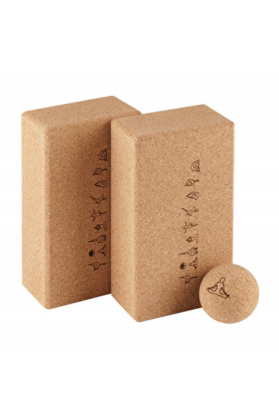 CORKMARKET YOGA Design blocks set, 2 bricks and 1 cork ball, for yoga, massage