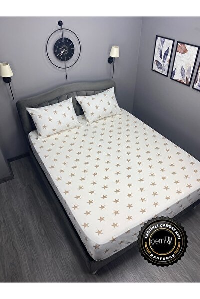 Çetinhome Fabric Elastic Sheet Set Double and King Size Star Gold