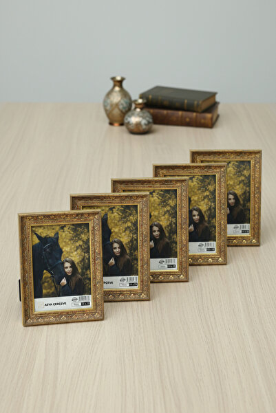 Asya Çerçeve Antik Lüks 5'li Set 15x21 İşlemeli Gold Ayaklı Plastik Fotoğraf ...