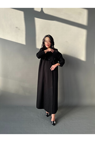 outline Daily lined trench coat abaya with a wavy cut and elegant crystals - ...