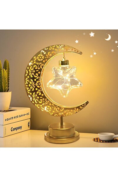 YAKITER Ramadan Decorations LED Decorative Light Star Moon Table Lamp