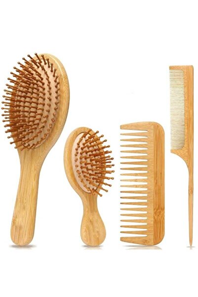 Arabest 4 Piece Bamboo Wooden Hair Brush, No Bristle, Brush for Thick/Thin/Cu...