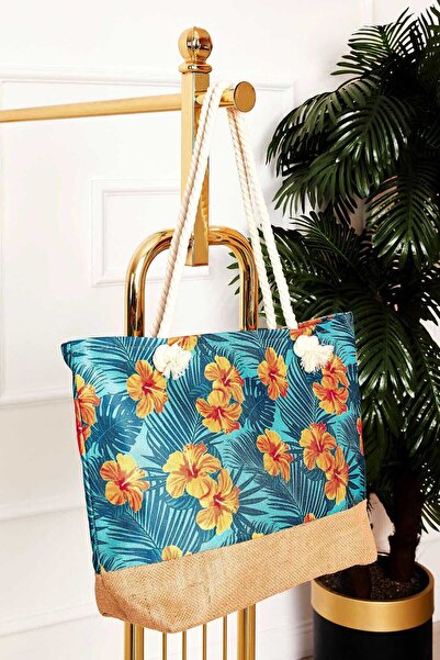EBRUTESETTÜR Patterned Straw Detailed Beach Bag -132