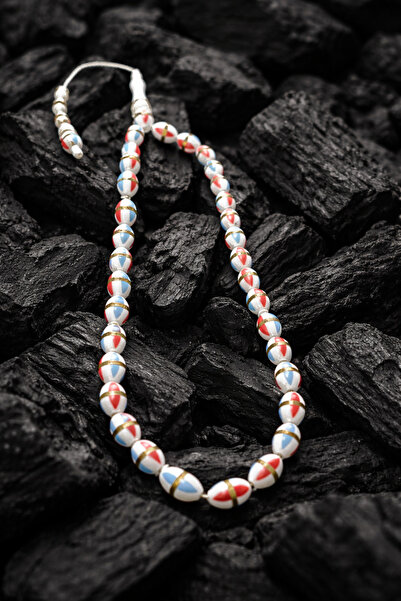 OSMANLI GÜMÜŞ Oval Complete Handcrafted Brass Inlaid Systemic Red Blue Colore...