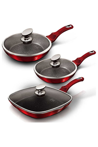Berlinger Haus Set 3 tigăi marmorate cu capac (6 piese) Burgundy Metallic Lin...