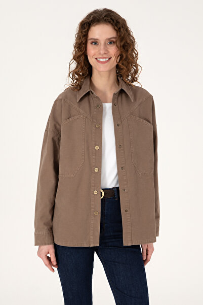 U.S. Polo Assn. Women's Khaki Long Sleeve Shirt 50314842-Vr027