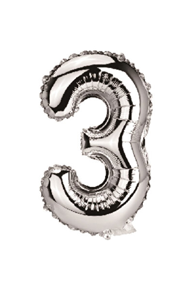 Mirific Party Party Balloon, Silver Foil, 40 cm, Number 3