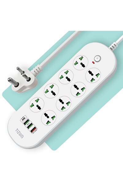 FOXMAG24 Prelungitor 2 m, 2000W, cu 8 prize, 3 USB și 1 USB tip C, buton de o...