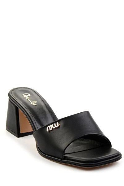 BLACK MODBLACK Lenisa Lenisa Lenisa Miyon Black Leather Heel Slippers 1217195