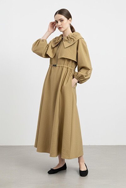 Soul Women's Zippered Waist Belted Long Dress-32451 - Mink