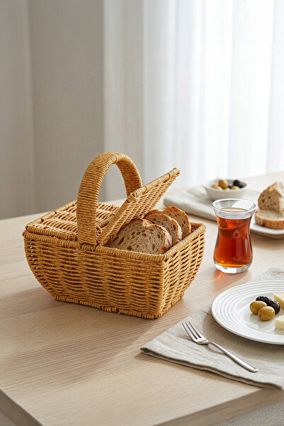 Digithome Rectangular Wicker Rattan Mini Organizer Basket with Handles - Bb6067