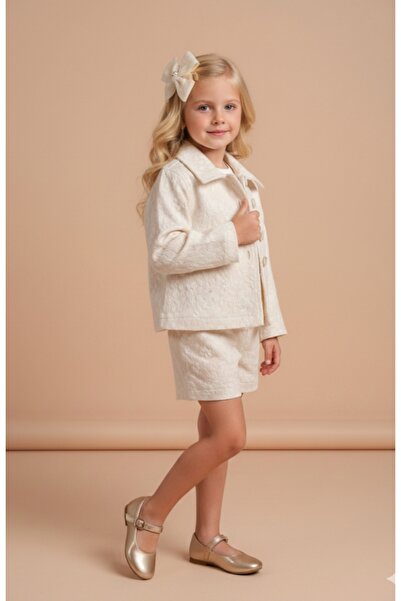 Escabel Girl's Button Closure Button Closure Floral Pattern Woven Jacket Elas...