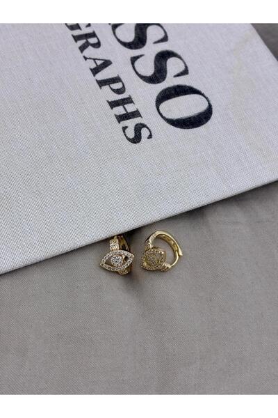 Hedef Bijuteri Gold Color Eye Detailed Zircon Stone Hoop Earrings Cm86
