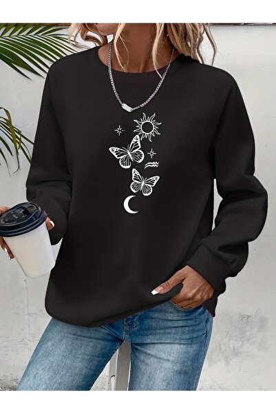 Deocept سويت شيرت نسائي مطبوع برقبة دائرية مريح ومريح