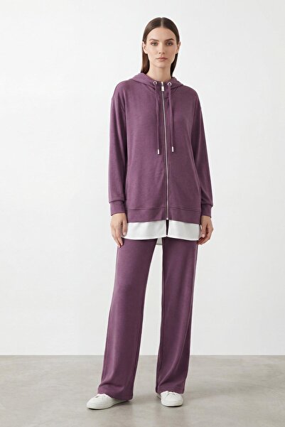 Puane Set pantaloni tunică cu cu glugă fermoare pentru femei-14427 - DAMSON