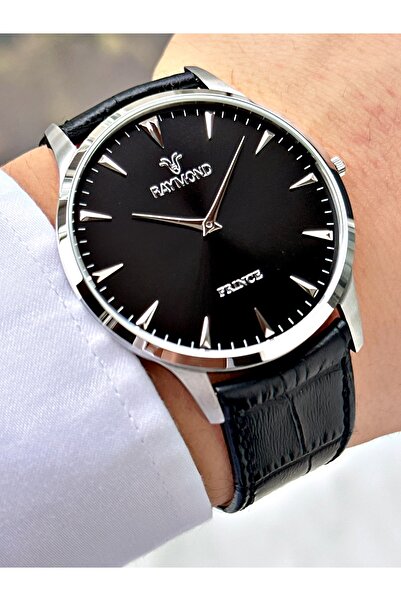 Raymond Black Color 5 Atm Water Resistance Slim Steel Case Men's Wristwatch 6...