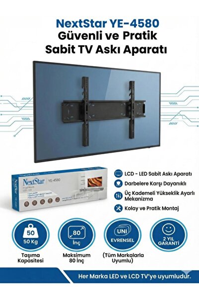 Next NextStar YE-4580 45-80'' Sabit LCD LED TV Askı Aparatı - Su terazili