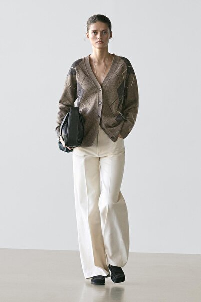 Massimo Dutti Yün karışımlı baklava desenli triko hırka