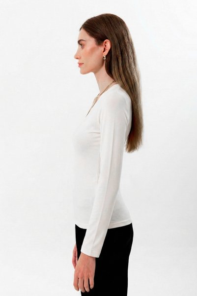 UNIQVIBE Organic Cotton White Women's Long Sleeve V-Neck Blouse