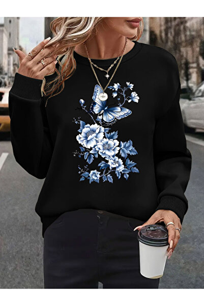 Deocept سويت شيرت نسائي مطبوع برقبة دائرية مريح ومريح