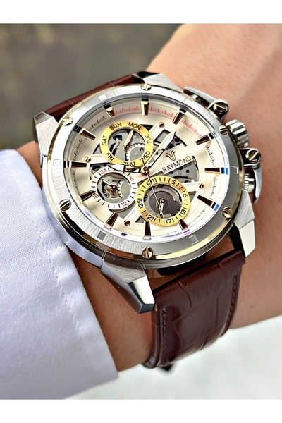 Raymond Functional Brown Color 5 Atm Water Resistance Steel Case Men Wristwat...