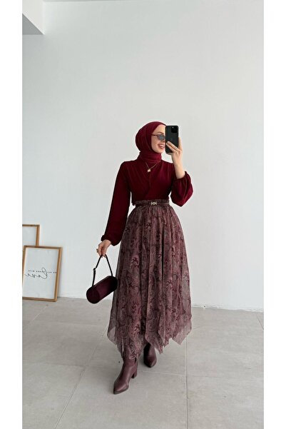 Molly Nelly Kadın Etnik Baskılı Şifon Astarlı Etek