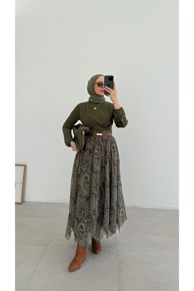 Molly Nelly Kadın Etnik Baskılı Şifon Astarlı Etek