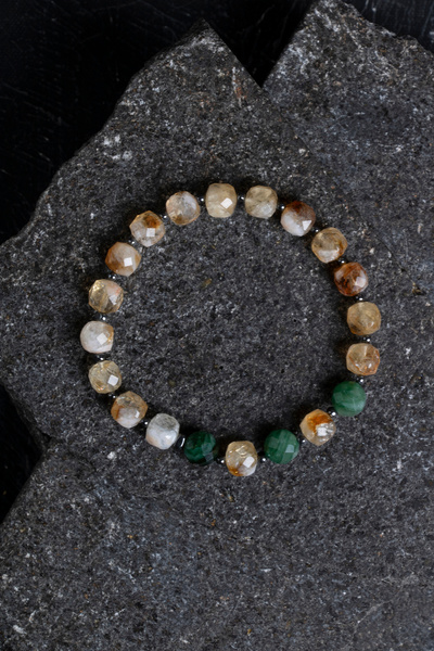 OSMANLI DOĞAL TAŞ Certified Citrine, Emerald Natural Gemstone Bracelet (Sk:349)