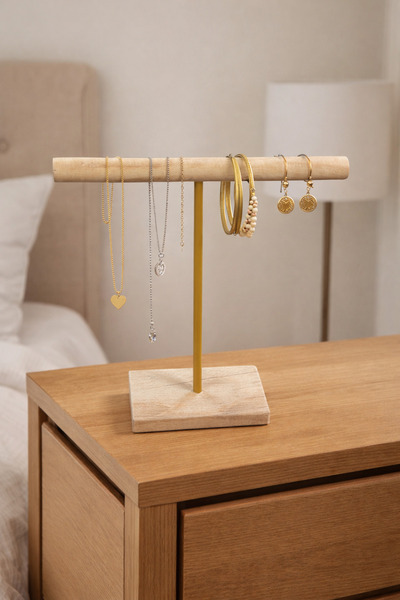 MikroEv Organizator de bijuterii din lemn, suport pentru brățări, coliere, su...