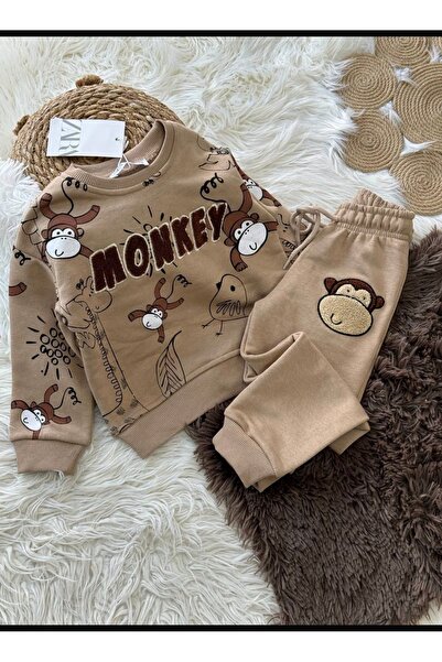 Kids Erkek çocuk maymun nakışlı alt üst takım