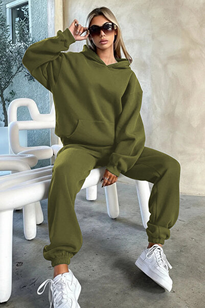 BayBayan Γυναικείο χειμερινό σετ φόρμας με κουκούλα και ψηλή μέση, ελαστικό.