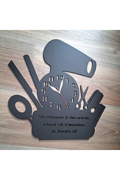 damoro Personalized Wall Clock for Hair Salon, Wood, Black