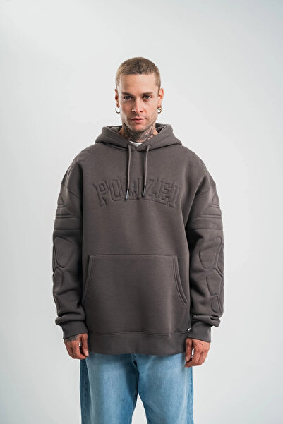 BLACK MODBLACK Lenisa Lenisa Lenisa Men's Embroidered Hooded Anthracite Sweat...