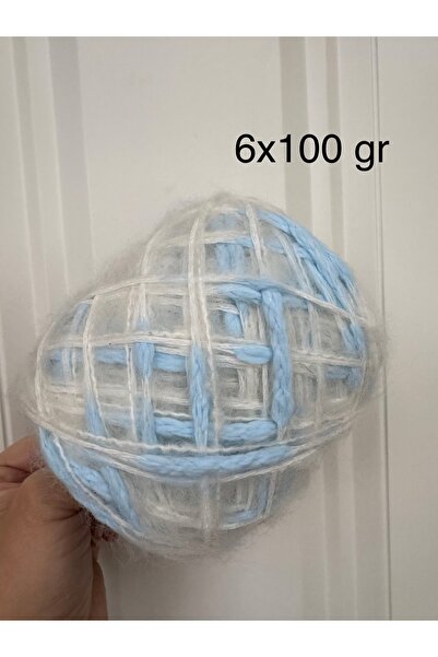 Şebnemhobiyarn Mavi Sosisli İp-Kalın Moher Karışım Örgü İpi 600 gr