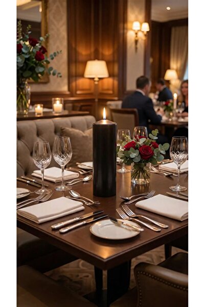 Paşa Cam El İşçiliği Silindir Kütük Mum | Vanilya Kokulu | Siyah Renk | 8×20 cm