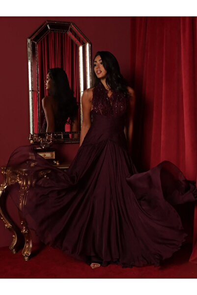 FUFOLUS Royal evening dress in burgundy