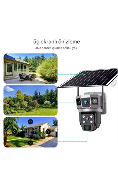 ALFAS 4G SIM Solar Panelli Güneş Enerjili Su Geçirmez 6MP 3 Kameralı Güvenlik Kamerası V380 Pro