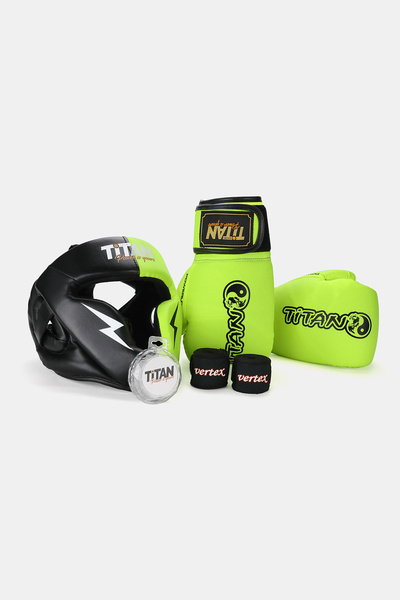 Titan Sport Neon Sarı Serisi Özel Takım Set , Boks Kaskı, Boks Eldiveni, Dişl...